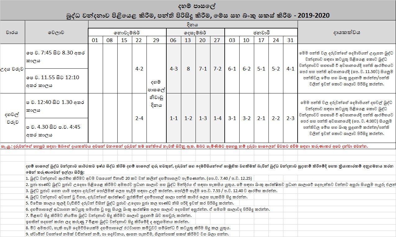 Buddha Vandanava and Arrangement of Desks and Benches-Nov 2019